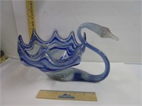 Hand Blown Blue Swan - has a chip