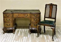 Chippendale Style Walnut Desk and Chair.