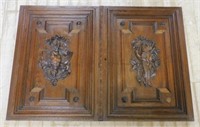 French Fish and Game Motif Carved Oak Doors.