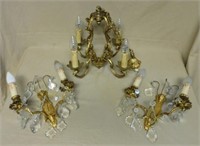 Petite French Gilt Chandelier and Sconces.