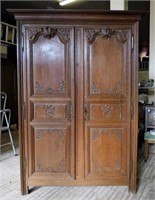 Early French Well Carved Oak Armoire.