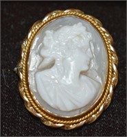 Antique Hand Carved Coral Shell Cameo Brooch