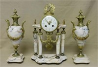 French Jean Vincenti Marble Cased Clock Set.