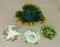 English Majolica Leaf Platter and Plates.