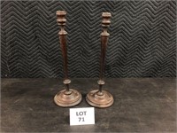 2 wooden candlestick holders