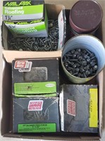 Box of Assorted Nails, Fence Staples, etc.