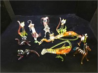 11 Vintage glass animals, dragon, peacock,