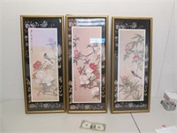 3 Matching Oriental Flower Bird Framed Prints