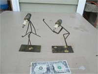 2 Neat Metal Spark Plug Folk Art Golfer Figures