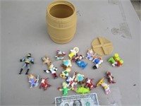 Vintage PVC Figures & Toy Storage Barrel -