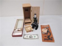 Vintage Selsi Microscope w/ Wood Case, Slides