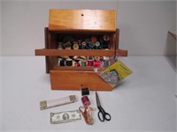 Vintage Wooden Sewing Case w/ Sewing