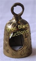 Small Brass Bell with Hand Carved Leaf Design and