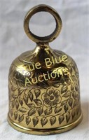 Brass Bell With Hand Etched Flower Design and Loop