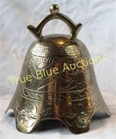 Large Carved Brass Bell with Half Circle Cutouts a