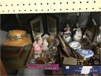 Shelf Lot w/Wedgwood, Figurines, Boxes, etc.
