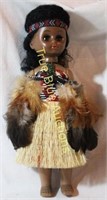 Native American Doll with Papoose, Real Grass Skir