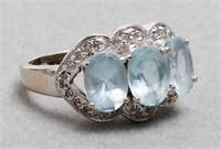 Vintage 14K White Gold Aquamarine & Diamond Ring