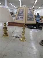 Brass colored Lamp Shade with Pictures 30"