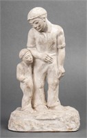 Signed Siegel Sculpture of Father & Son in Plaster