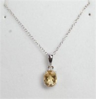 Genuine Oval Citrine Solitaire Necklace