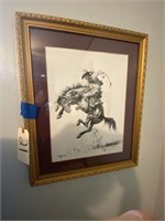 Western picture, framed, signed by Jim Stuckenberg
