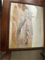 Western painting, framed, signed by CM Russell, 19