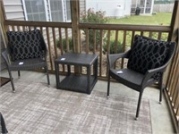 3PC CHARCOAL WICKER STYLE CHAIRS & SIDE TABLE