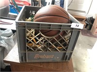 Basketball & Ropes in Plastic Milk Crate