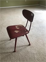 Red Child's Desk Chair - Metal Frame, Wood Seat