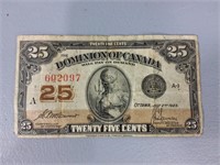 1923 25 Cent Canadian Shinplaster Bill