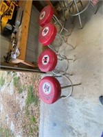 4 Farmall Bar Stools w/ red cushion,