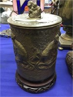 Copper or Brass Container w/ Monkey Figures
