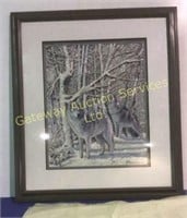 Framed 28 x 26 3D Wolf Picture by J.Thompson 1992