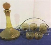 Decanter with 6 Matching Glasses in Holder