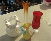 Milkglass Fenton, Cranberry Vase & End Of Day
