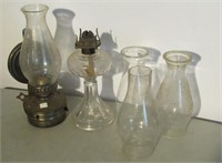 Pair Antique Oil Lamps & 3 Shades