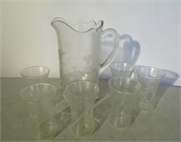 Antique Etched Lemonade Set6 Glasses