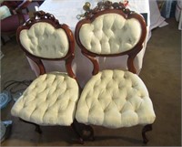 Pair Tufted Balloon Back Chairs
