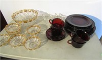 Fruit Bowl, Cream & Sugar, Ruby Glass, Etc