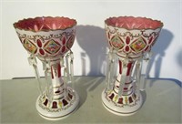 Pair Bohmenian Glass Cranberry Candlesticks