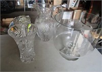 Heavy Crystal Water Pitcher, Pinwheel Vases Etc