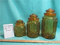 3pc Mid Century Amber Glass Canister Set