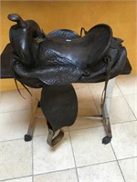 Vintage Saddle,  hand tooled leather, wood
