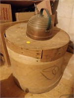 wooden basket and copper tea pot