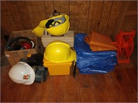 misc lot of tool box , heater , tarps, etc.