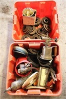 2 PLANT BOXES OF PULLEYS, PLANE, TORCH, ETC.