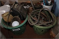 2 TOMATO BASKETS OF CABLES, PULLERS, ETC.