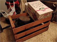 primitive crate , present box, food tin , etc