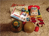 lot of vintage , pull toys , fisher price, etc.